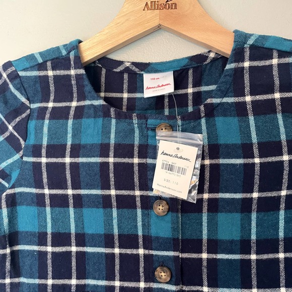 NWT Hanna Andersson Blue/Green Plaid Long Sleeve Dress SZ 5 - Picture 8 of 15